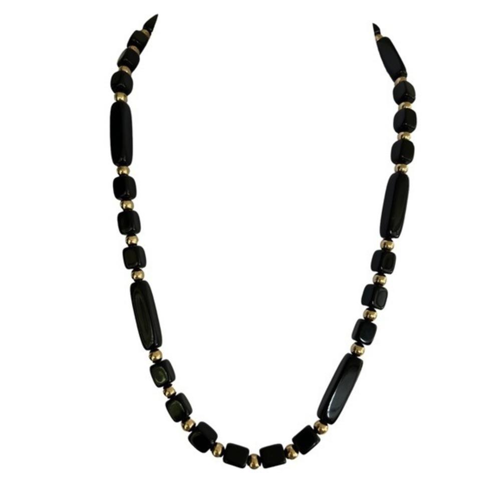 Vintage Trifari Black And Gold Beaded Necklace